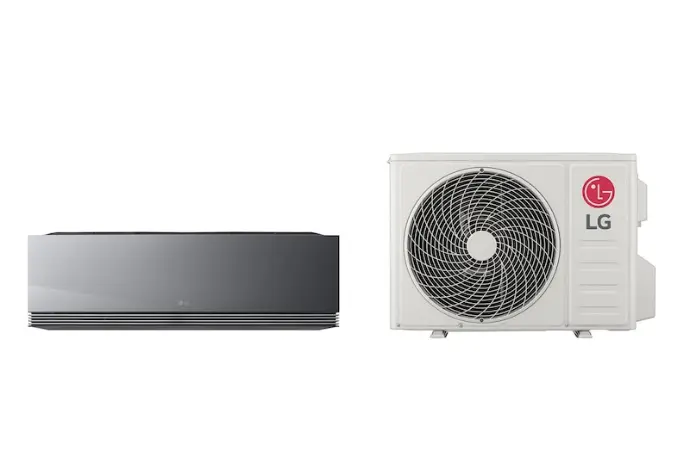 📦LG 2,6kW Artcool Mirror fekete Inverteres oldalfali klíma szett allergén szűrővel (AC09BK.NSJ, AC09BK.UA3)